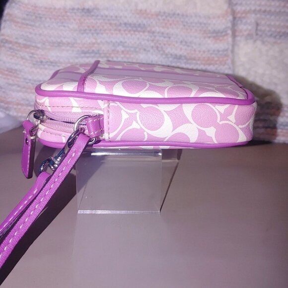 Coach Wristlet Mini Nolita Signature Canvas Iris Pink White Print Zip Closure - Picture 6 of 11